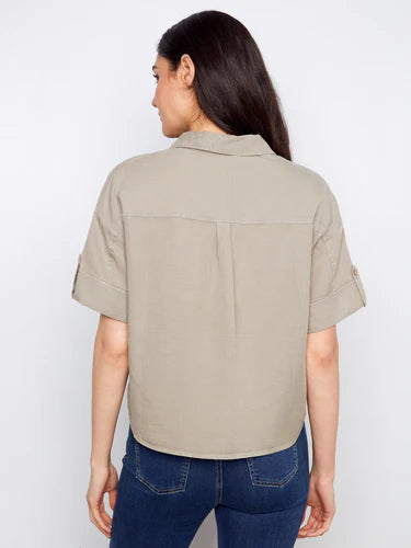 Short Sleeve Button-Front Tencel Shirt