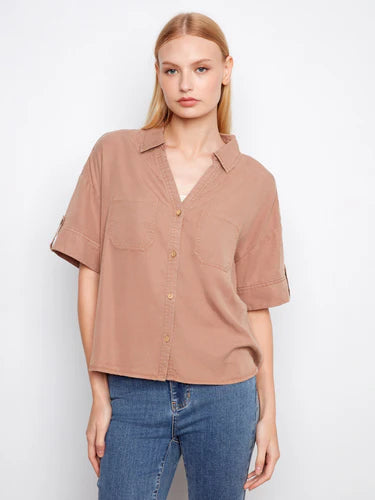 Short Sleeve Button-Front Tencel Shirt