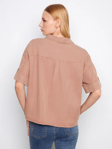 Short Sleeve Button-Front Tencel Shirt