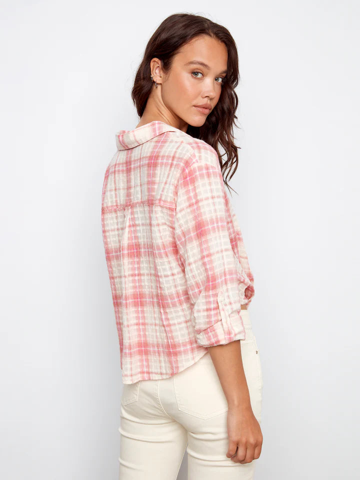 Yarn Dye Cotton Plaid Twist Front Shirt