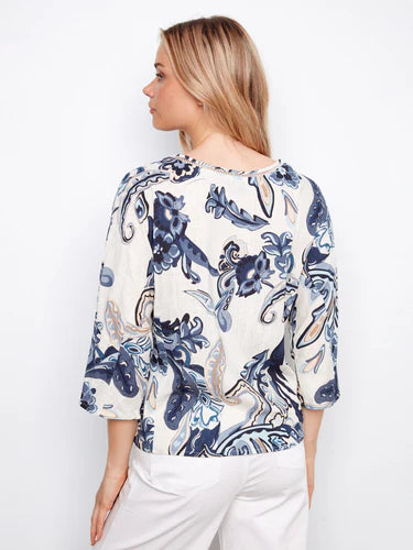 Printed Linen Blend Blouse