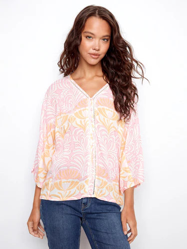 Printed Viscose Blouse with Front Button Detail