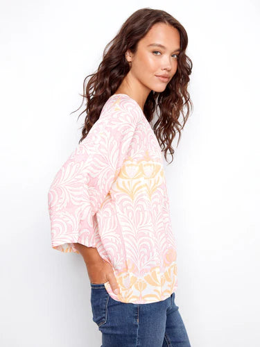 Printed Viscose Blouse with Front Button Detail