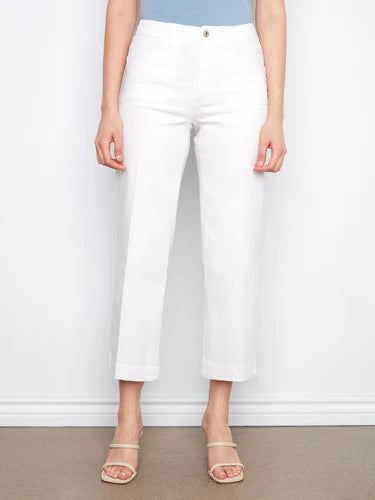 Cropped Wide Leg Stretch Twill Jeans
