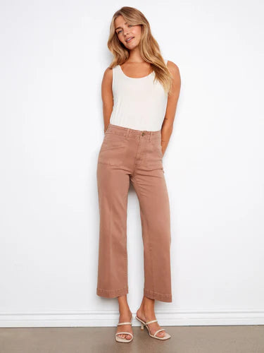 Cropped Wide Leg Stretch Twill Jeans