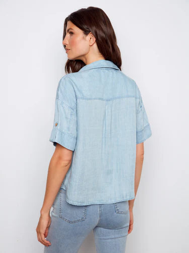 Short Sleeve Button-Front Tencel Shirt