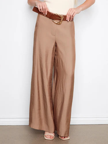 Satin Belted Wide Leg Pants