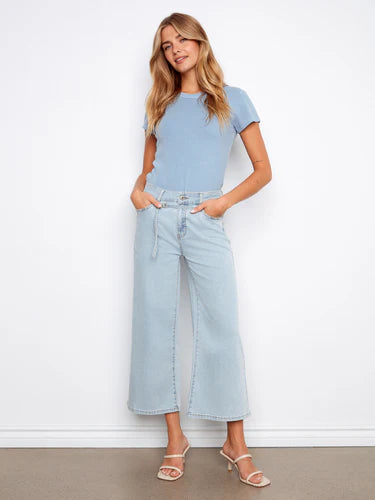 Belted Cropped Wide Leg Jeans