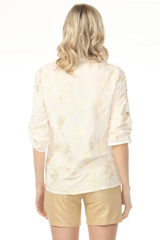 Gold Embroidered Roll-Up Popover Blouse ~ C4188T-222C