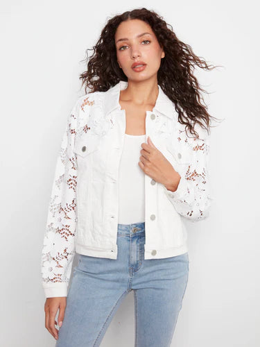 Floral Embroidered Twill Jean Jacket