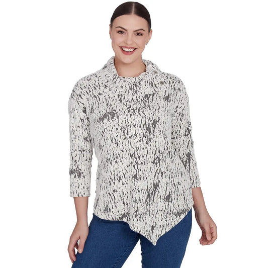 Ruby Rd. Women's Split Cowl Chenille Jacquard Knit Top - White/Blk