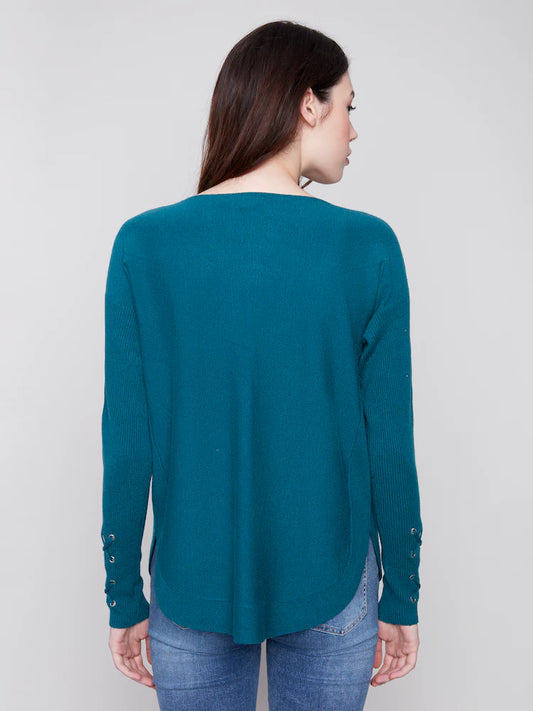Charlie B Lattice Sleeve Top - Evergreen
