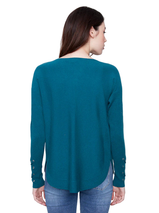 Charlie B Lattice Sleeve Top - Evergreen