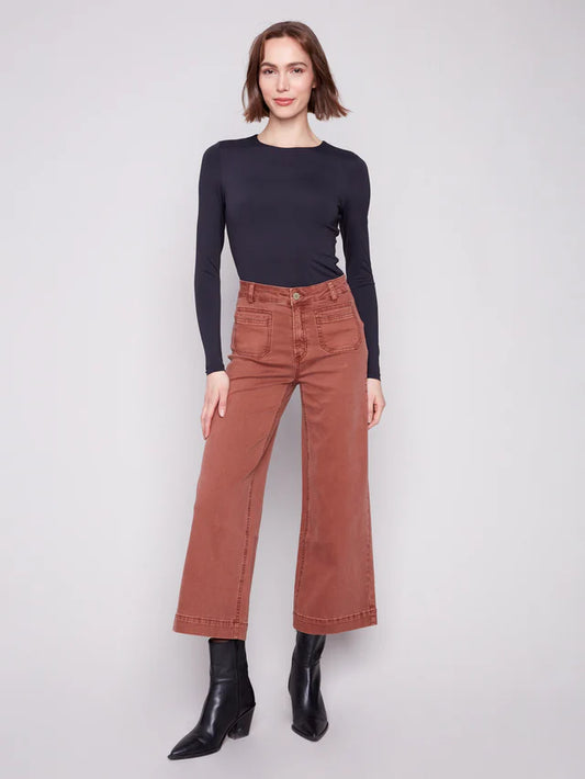 Patch Pocket Flare Twill Pants - Sepia