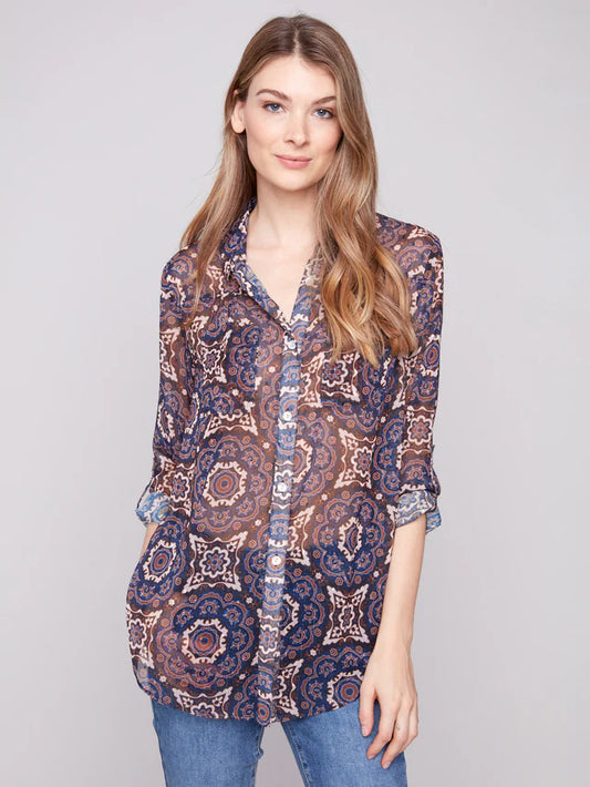 Charlie B Printed Button-Up Blouse - Medallion