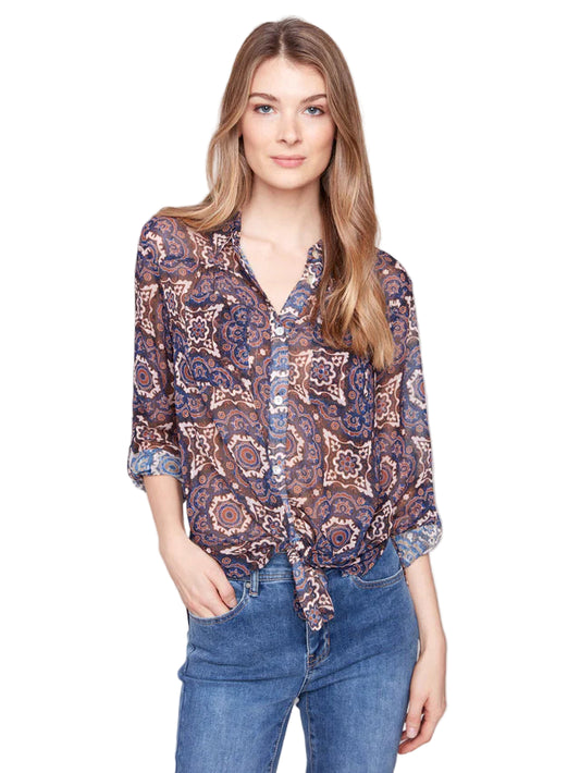 Charlie B Printed Button-Up Blouse - Medallion