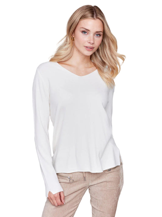 Charlie B Solid Basic Plushy V-Neck Sweater