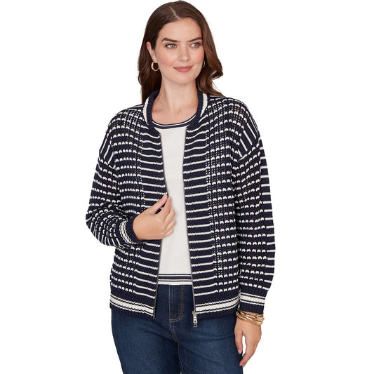 Women's Mesh Stitch Zip Sweater Jacket
