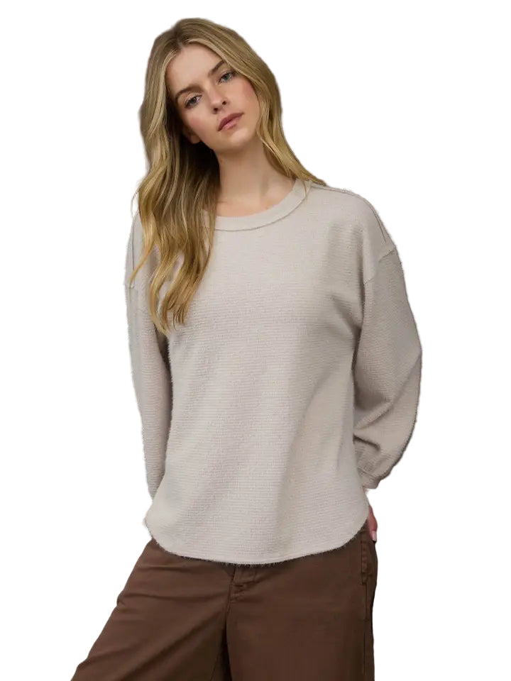 Round Neck Long Sleeve Fuzzy Knit Top
