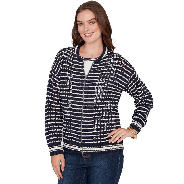 Women's Mesh Stitch Zip Sweater Jacket