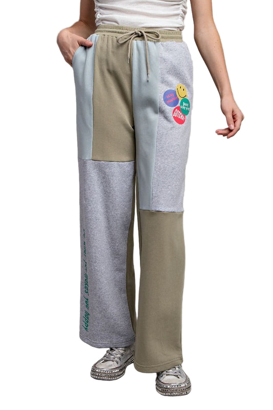 Color-Blocked Wide Leg Positive Message Lounge Pants