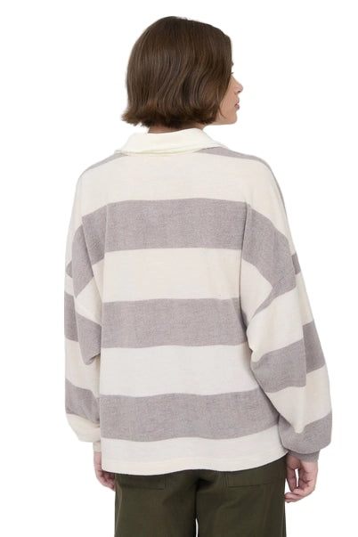 Washed Stripe Contrast Collar Long Sleeve Knit Top