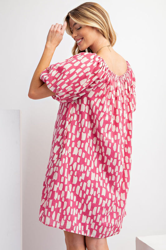 Puff Sleeve Printed Cotton Voile Swing Dress