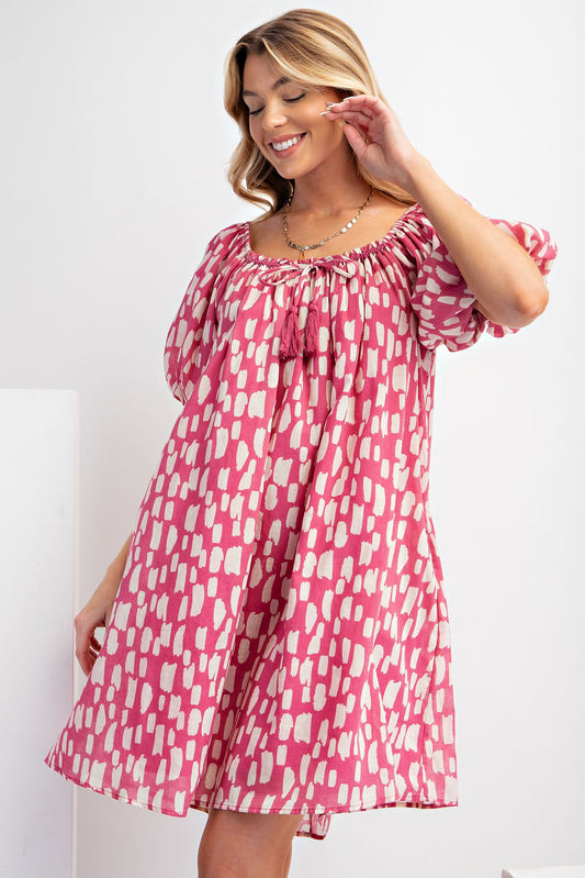 Puff Sleeve Printed Cotton Voile Swing Dress