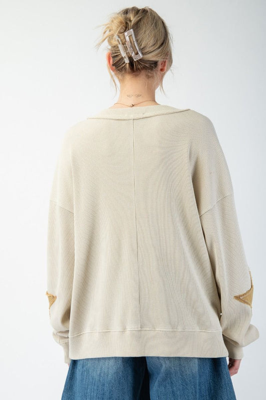 STAR PATCH WASHED THERMAL KNIT PULLOVER