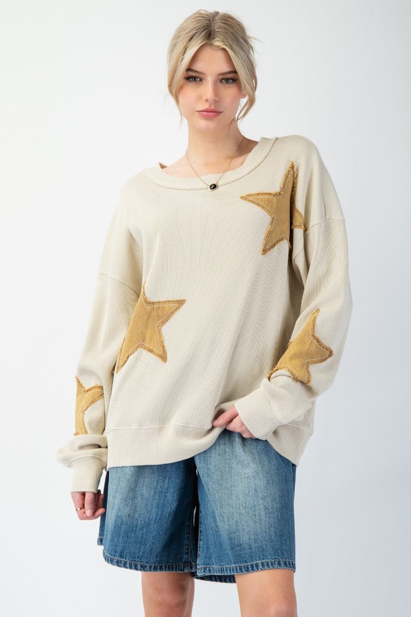 STAR PATCH WASHED THERMAL KNIT PULLOVER