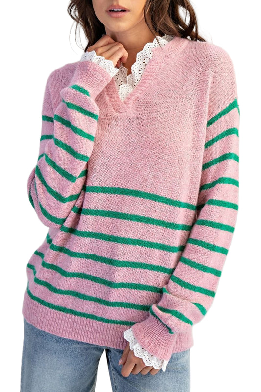 STRIPE PATTERNED SWEATER - Pink/Green