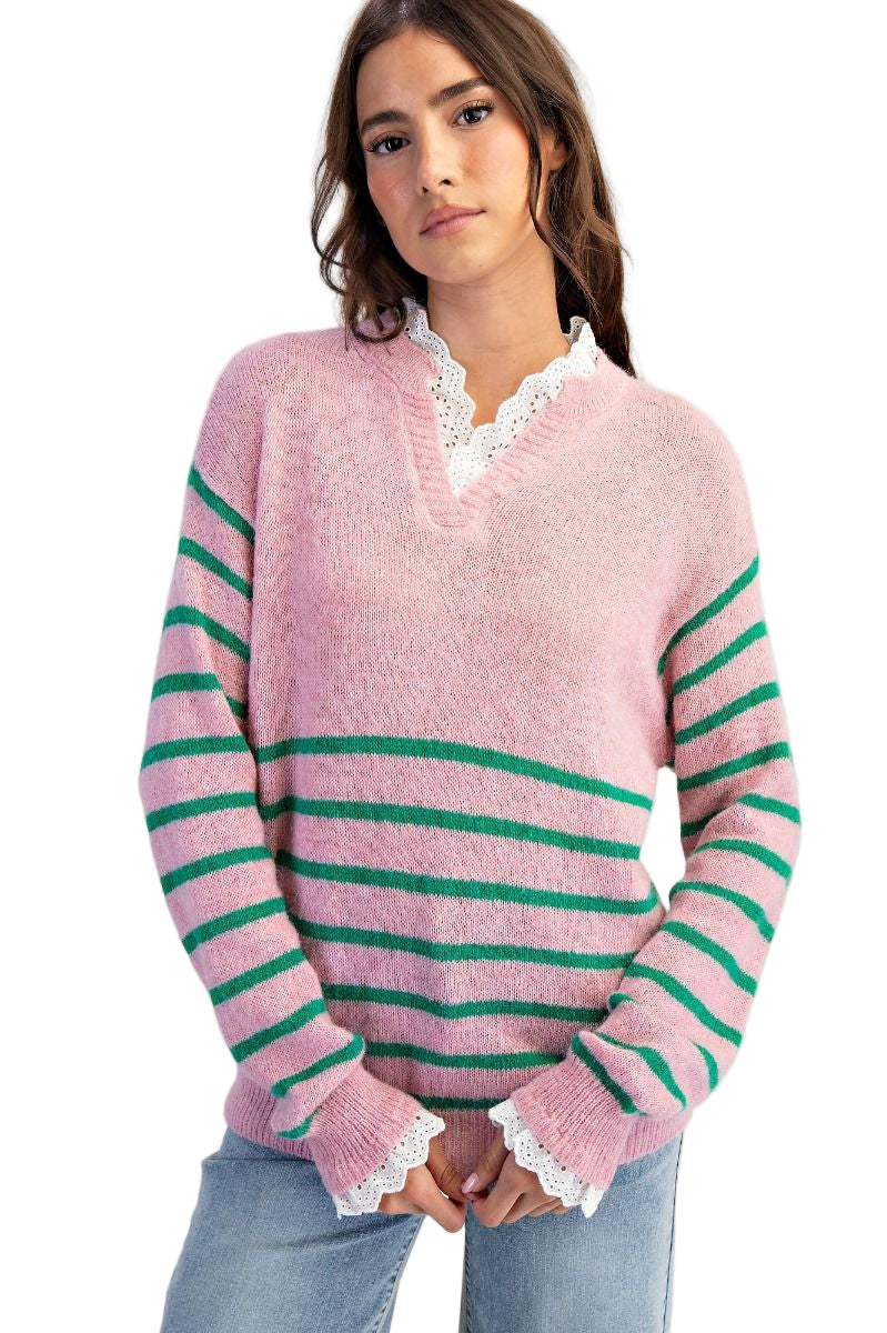STRIPE PATTERNED SWEATER - Pink/Green