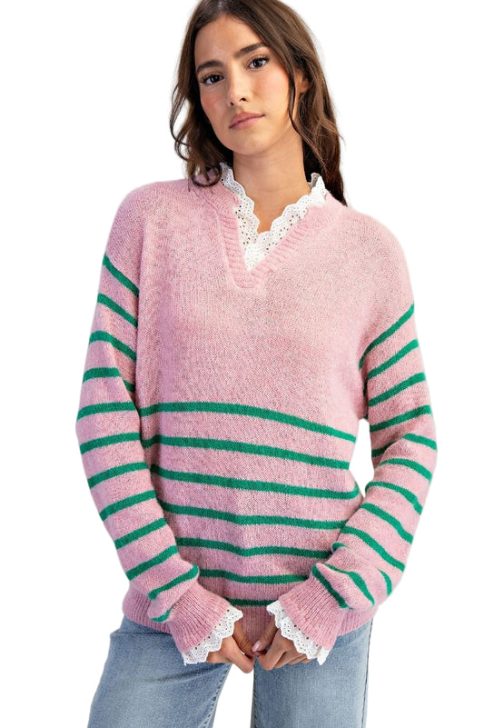 STRIPE PATTERNED SWEATER - Pink/Green