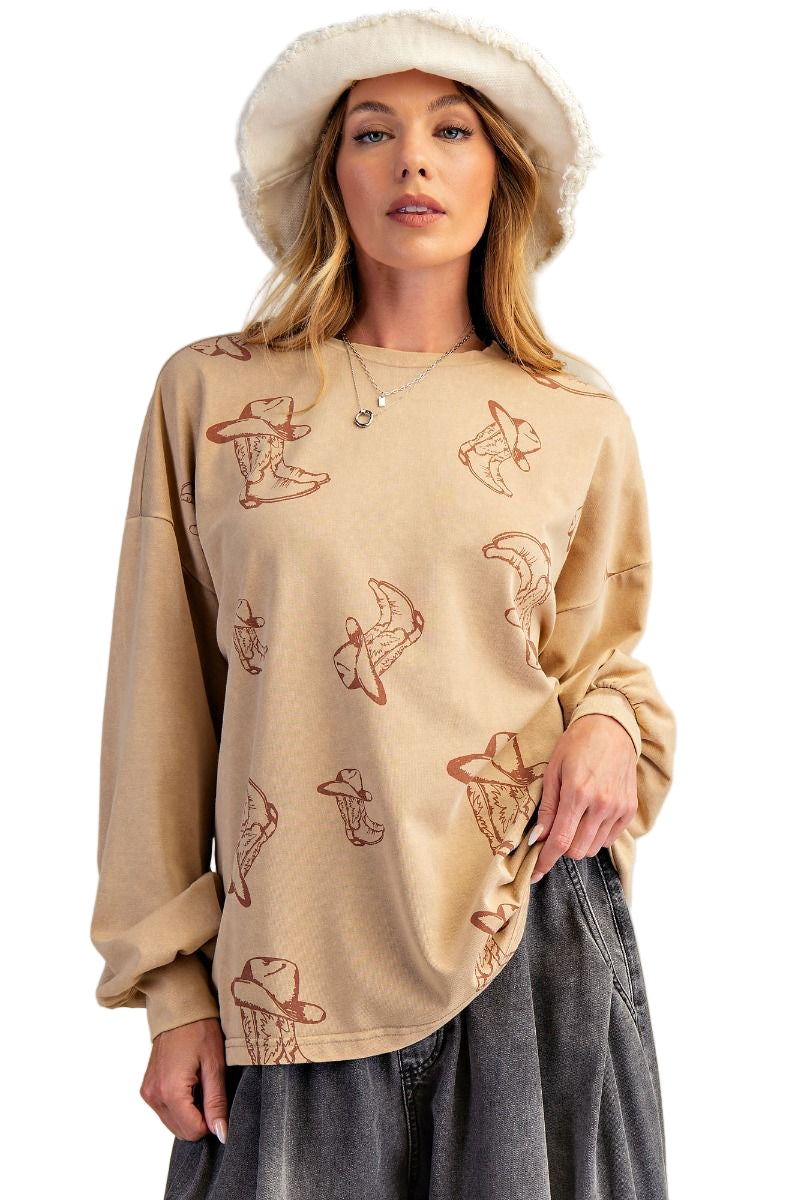 BOOTS PRINTED WASHED TERRY KNIT TOP