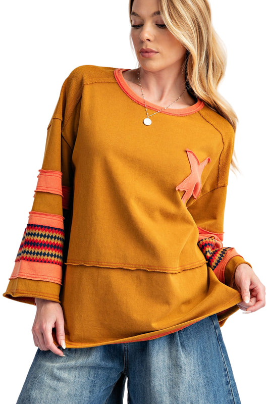 STAR PATCH TERRY KNIT WASHED PULLOVER