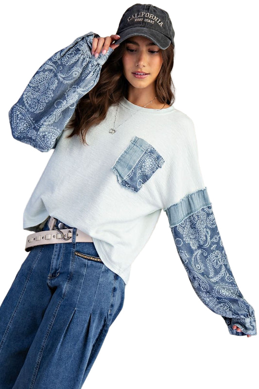 PRINT MIX THERMAL KNIT PULLOVER