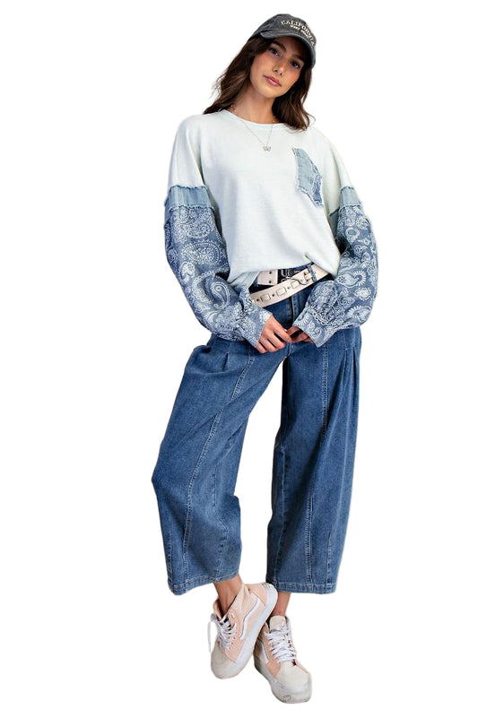 PRINT MIX THERMAL KNIT PULLOVER