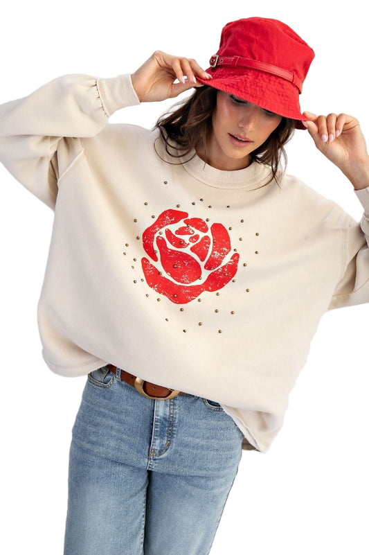 ROSE PRINTED WASHED TERRY PULLOVER