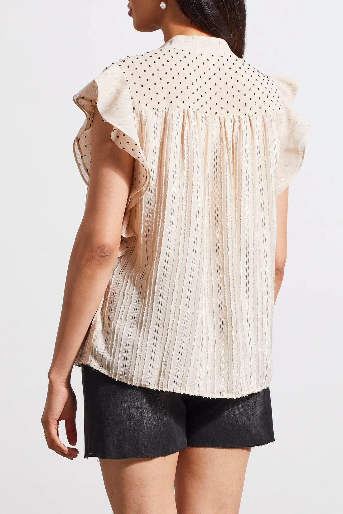 Beige Mixed Media Blouse with Frill Sleeves
