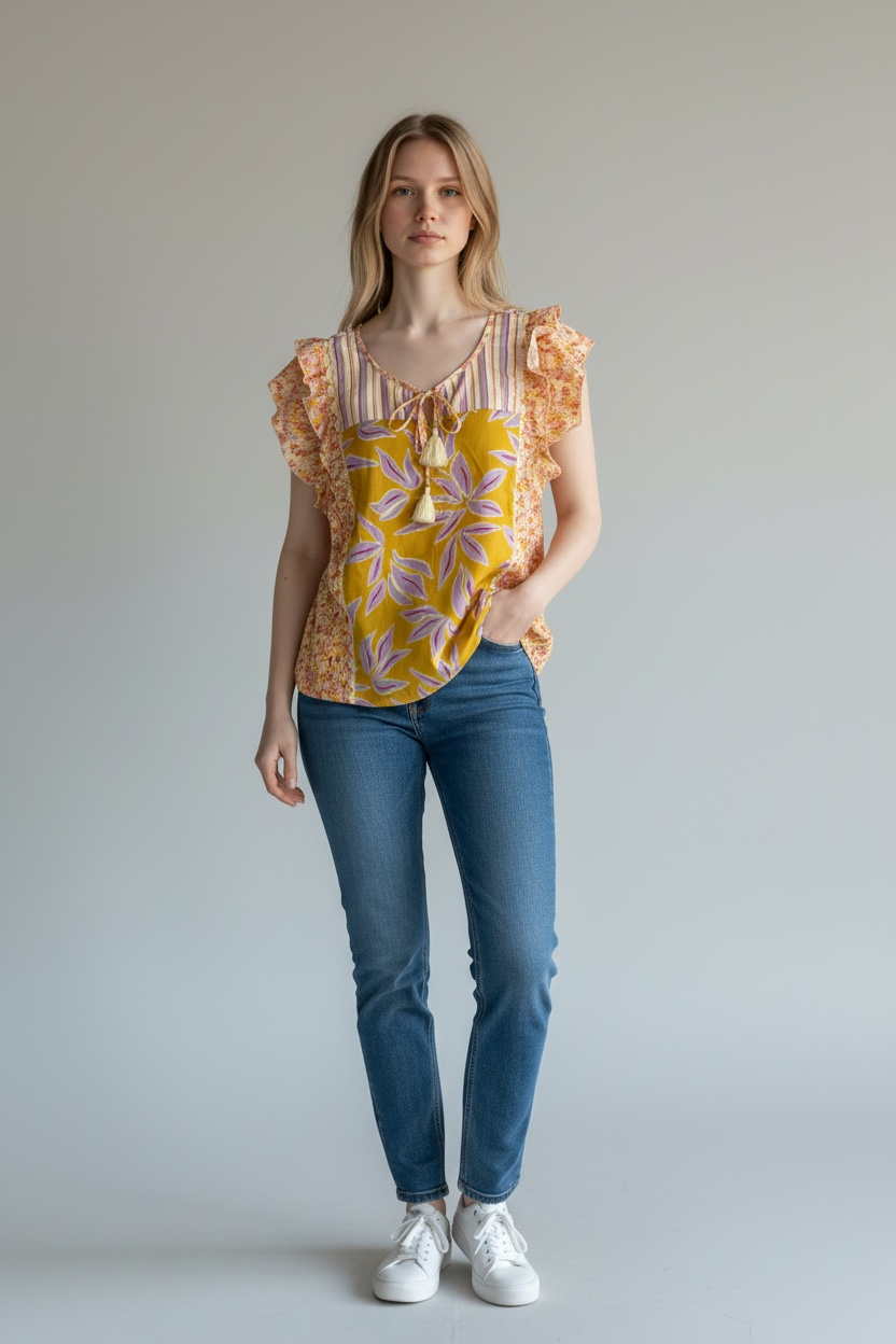 Floral Novelty Garden Ruffle Blouse ~ 5340O-3647-2531