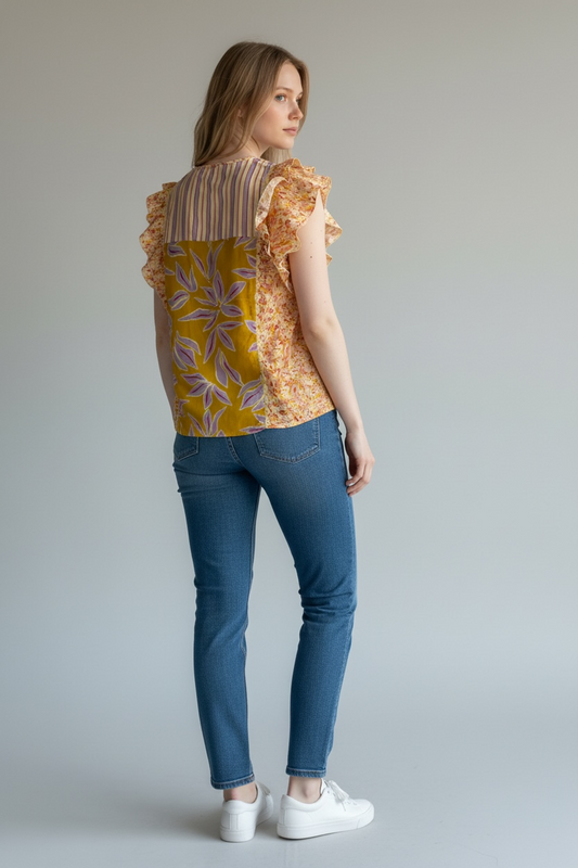 Floral Novelty Garden Ruffle Blouse ~ 5340O-3647-2531