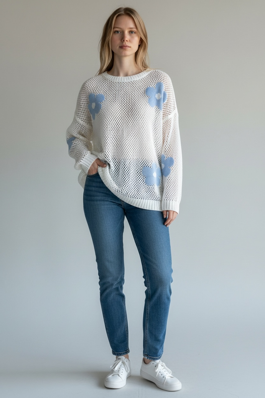 Sky Bloom Open-Knit Sweater ~ C2793-114C