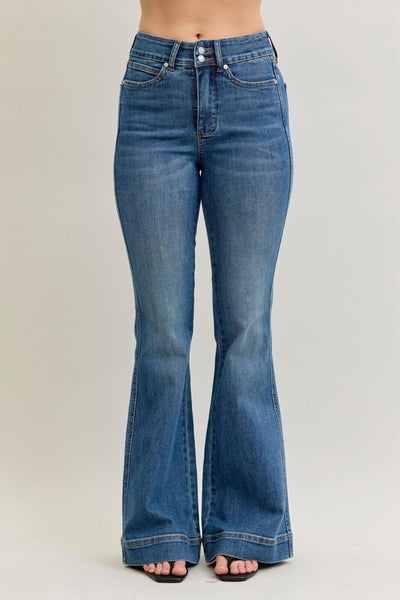 Tummy Control Double Button Flare Jeans