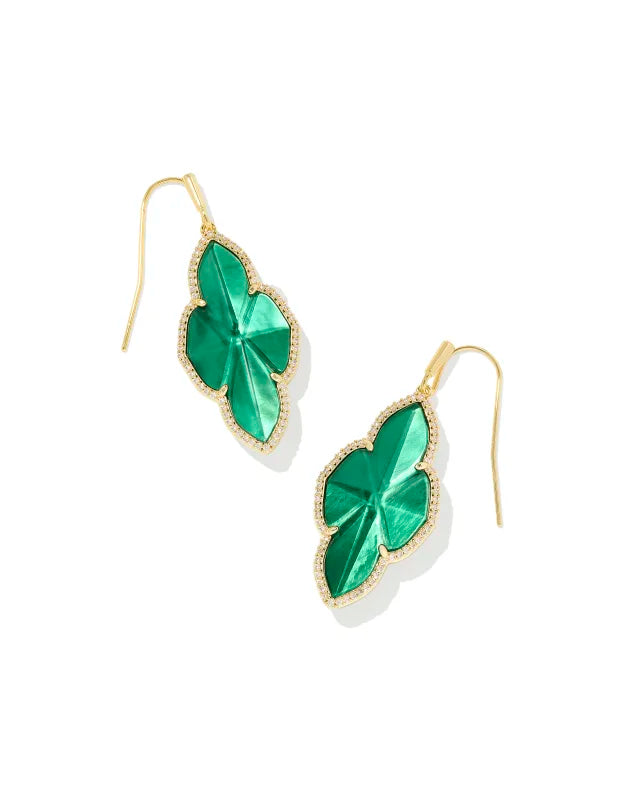 !-Abbie Gold Pave Frame Drop Earrings