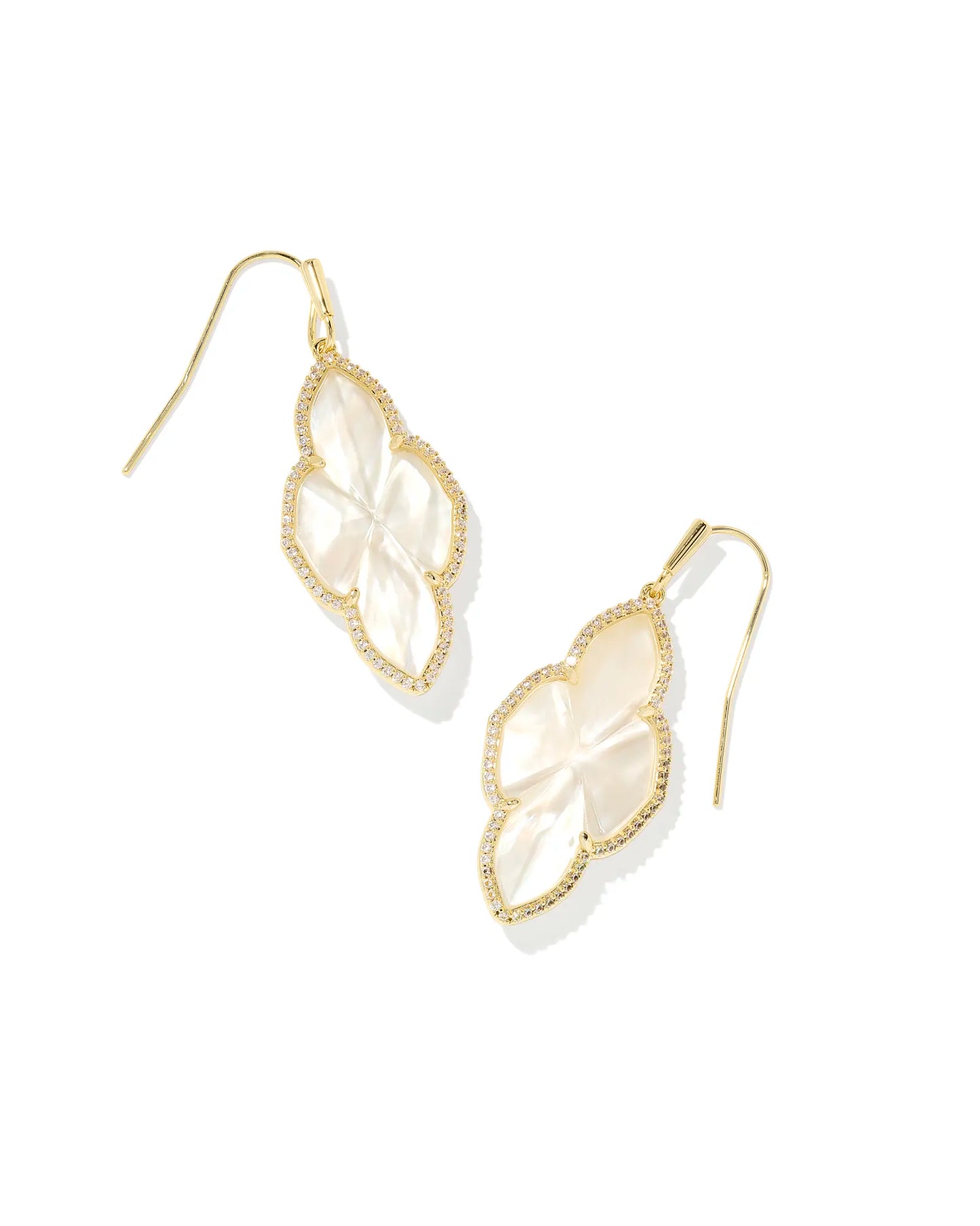 !-Abbie Gold Pave Frame Drop Earrings