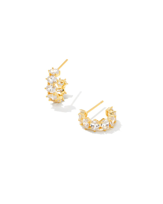 Cailin Gold Crystal Huggie Earrings - White Crystal