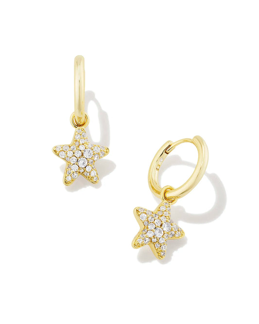 Jae Convertible Gold Star Pave Huggie Earrings - White Crystal