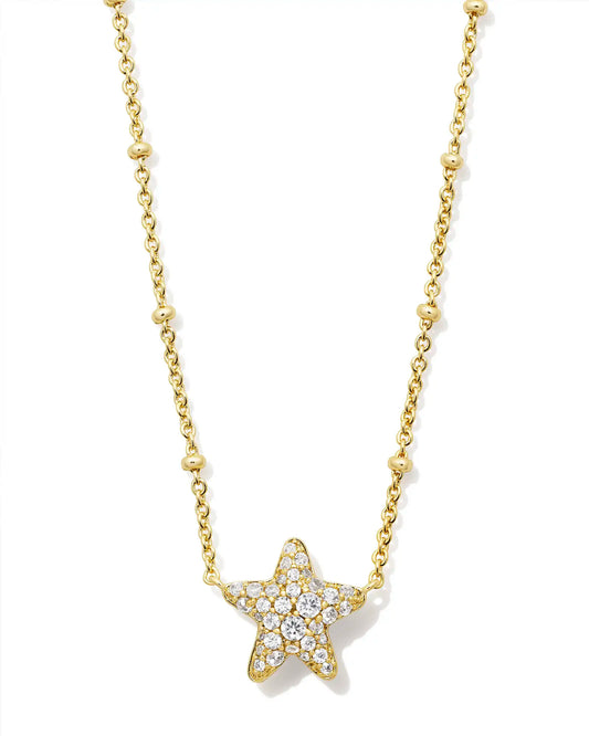 Jae Gold Star Short Pendant Necklace - White Crystal