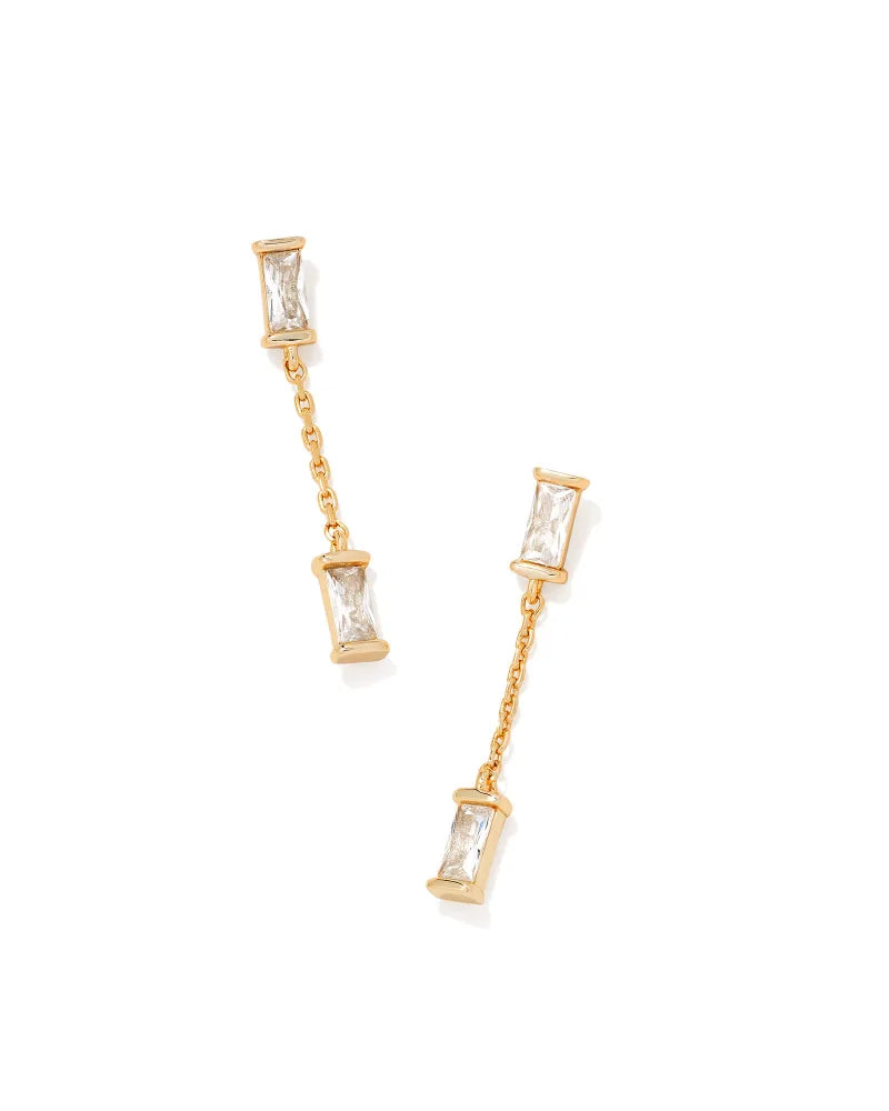 Juliette Gold Drop Earrings - White Crystal