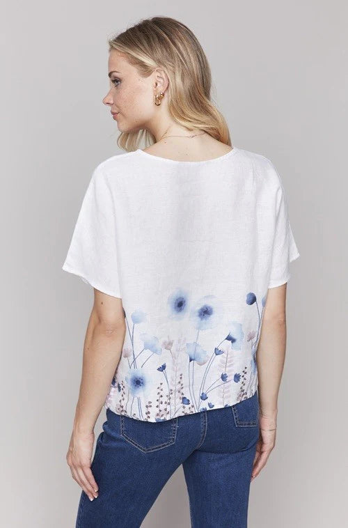 White Linen Flower Top